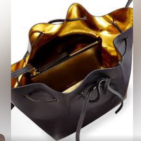 SOLD❤️ MANSUR GAVRIEL Large Leather Bucket Bag Black Gold w/ Wristlet Pouch - Picture 7 of 14